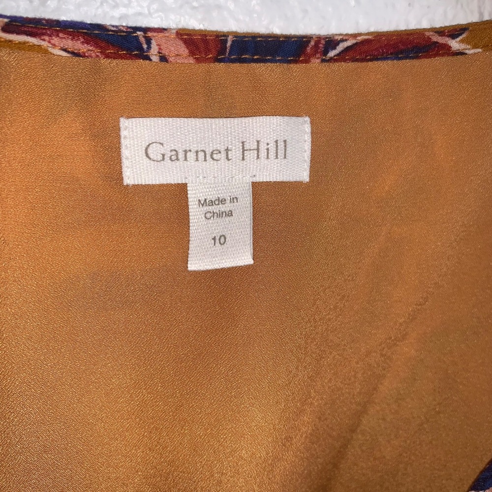 Garnet Hill Mustard Yellow Floral V-Neck Cap Sleeve Pocket Shift Dress Size 10 - Picture 3 of 7